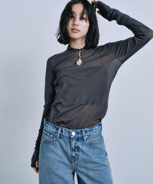 CODE A（コードエー）の「【Re】sheer hoodie tee（Tシャツ/カットソー・レディース・チャコールグレー/ホワイト・00）」の6枚目の写真
