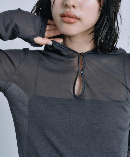 CODE A（コードエー）の「【Re】sheer hoodie tee（Tシャツ/カットソー・レディース・チャコールグレー/ホワイト・00）」の8枚目の写真