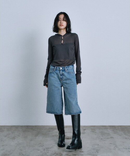 CODE A（コードエー）の「【Re】sheer hoodie tee（Tシャツ/カットソー・レディース・チャコールグレー/ホワイト・00）」の9枚目の写真