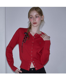 Eyelet Round Cardigan [Rose Red]