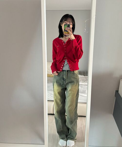 ROSEFRANTZ（ロゼフランツ）の「Eyelet Round Cardigan [Rose Red]（カーディガン/ボレロ・レディース・レッド・FREE）」の13枚目の写真