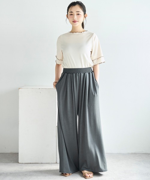 mil(ミル)の「【人気・再販】 前後2way 配色メロウ半袖 トップス / リブTシャツ 五分袖 【587095】(Tシャツ/カットソー・レディース・ブラウン/ブラック/アイボリー・ONE SIZE)」の5枚目の写真