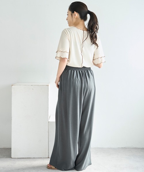 mil(ミル)の「【人気・再販】 前後2way 配色メロウ半袖 トップス / リブTシャツ 五分袖 【587095】(Tシャツ/カットソー・レディース・ブラウン/ブラック/アイボリー・ONE SIZE)」の7枚目の写真