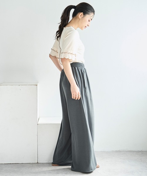 mil(ミル)の「【人気・再販】 前後2way 配色メロウ半袖 トップス / リブTシャツ 五分袖 【587095】(Tシャツ/カットソー・レディース・ブラウン/ブラック/アイボリー・ONE SIZE)」の8枚目の写真