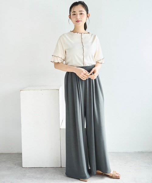 mil(ミル)の「【人気・再販】 前後2way 配色メロウ半袖 トップス / リブTシャツ 五分袖 【587095】(Tシャツ/カットソー・レディース・ブラウン/ブラック/アイボリー・ONE SIZE)」の11枚目の写真