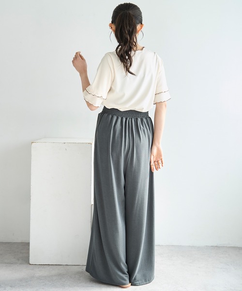 mil(ミル)の「【人気・再販】 前後2way 配色メロウ半袖 トップス / リブTシャツ 五分袖 【587095】(Tシャツ/カットソー・レディース・ブラウン/ブラック/アイボリー・ONE SIZE)」の12枚目の写真