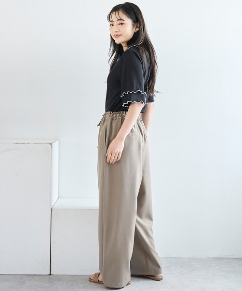 mil(ミル)の「【人気・再販】 前後2way 配色メロウ半袖 トップス / リブTシャツ 五分袖 【587095】(Tシャツ/カットソー・レディース・ブラウン/ブラック/アイボリー・ONE SIZE)」の17枚目の写真