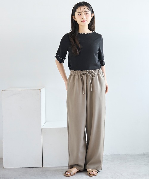 mil(ミル)の「【人気・再販】 前後2way 配色メロウ半袖 トップス / リブTシャツ 五分袖 【587095】(Tシャツ/カットソー・レディース・ブラウン/ブラック/アイボリー・ONE SIZE)」の14枚目の写真