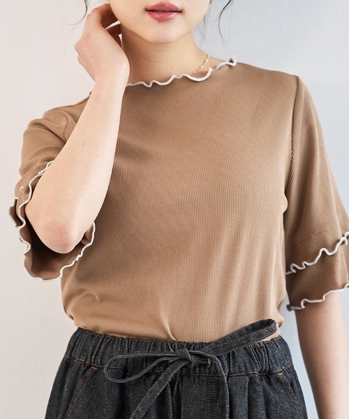 mil(ミル)の「【人気・再販】 前後2way 配色メロウ半袖 トップス / リブTシャツ 五分袖 【587095】(Tシャツ/カットソー・レディース・ブラウン/ブラック/アイボリー・ONE SIZE)」の22枚目の写真