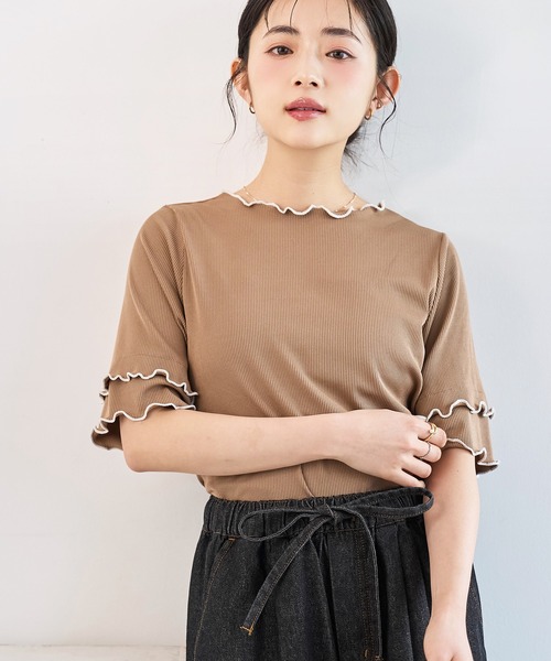 mil(ミル)の「【人気・再販】 前後2way 配色メロウ半袖 トップス / リブTシャツ 五分袖 【587095】(Tシャツ/カットソー・レディース・ブラウン/ブラック/アイボリー・ONE SIZE)」の21枚目の写真