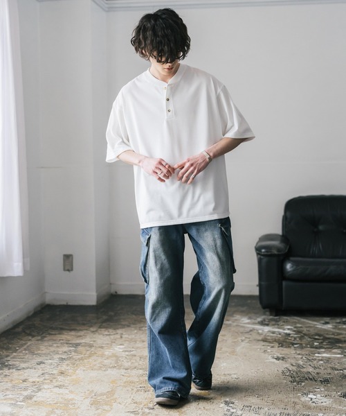 Rocky Monroe(ロッキーモンロー)の「AIR TEC+ 接触冷感・遮熱・UVカット 多機能ヘンリーネック半袖Tシャツ(Tシャツ/カットソー・メンズ・ブラック/グレイッシュベージュ/ブルー/チャコール/ネイビー/ピンク/ホワイト・M/L/XL)」の11枚目の写真