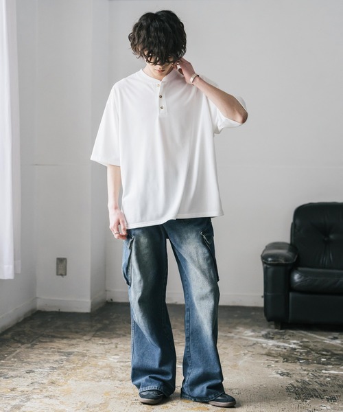 Rocky Monroe(ロッキーモンロー)の「AIR TEC+ 接触冷感・遮熱・UVカット 多機能ヘンリーネック半袖Tシャツ(Tシャツ/カットソー・メンズ・ブラック/グレイッシュベージュ/ブルー/チャコール/ネイビー/ピンク/ホワイト・M/L/XL)」の13枚目の写真