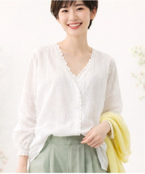 LAUTRE COTE（ロウトレコウト）の「レースカーディシャツ（シャツ/ブラウス・レディース・ホワイト・LARGE/MEDIUM/SMALL/X-LARGE）」の3枚目の写真