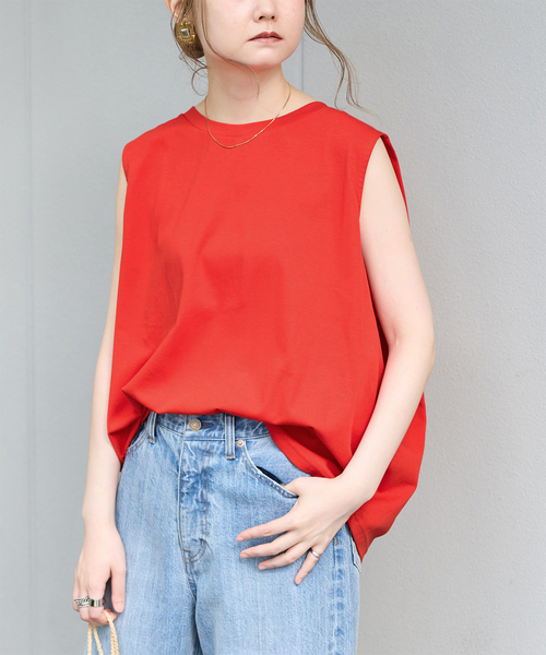 B.C STOCK(ベーセーストック)の「《追加4》ウォッシャブル / 接触冷感 / ノースリボックスTEE(Tシャツ/カットソー・レディース・ブラック/レッド/ウッド/ホワイト/ブルー・FREE)」の2枚目の写真