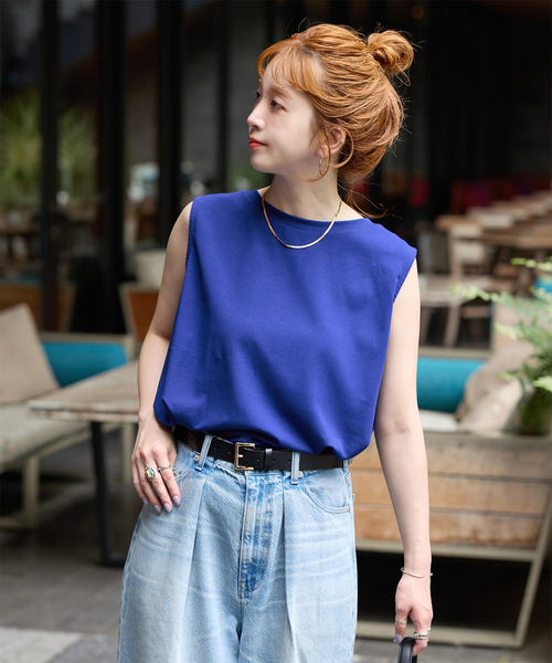B.C STOCK(ベーセーストック)の「《追加4》ウォッシャブル / 接触冷感 / ノースリボックスTEE(Tシャツ/カットソー・レディース・ブラック/レッド/ウッド/ホワイト/ブルー・FREE)」の5枚目の写真