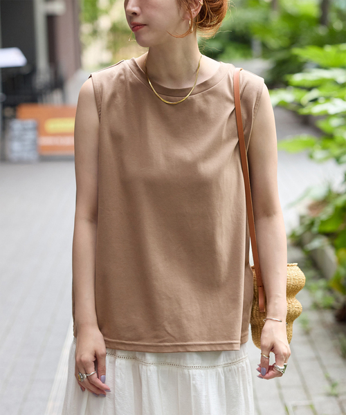 B.C STOCK(ベーセーストック)の「《追加4》ウォッシャブル / 接触冷感 / ノースリボックスTEE(Tシャツ/カットソー・レディース・ブラック/レッド/ウッド/ホワイト/ブルー・FREE)」の4枚目の写真