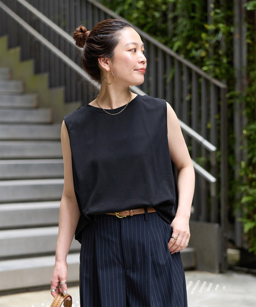 B.C STOCK(ベーセーストック)の「《追加4》ウォッシャブル / 接触冷感 / ノースリボックスTEE(Tシャツ/カットソー・レディース・ブラック/レッド/ウッド/ホワイト/ブルー・FREE)」の3枚目の写真
