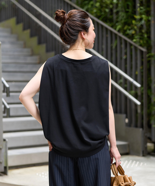 B.C STOCK(ベーセーストック)の「《追加4》ウォッシャブル / 接触冷感 / ノースリボックスTEE(Tシャツ/カットソー・レディース・ブラック/レッド/ウッド/ホワイト/ブルー・FREE)」の11枚目の写真