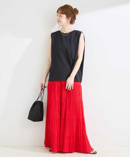 B.C STOCK(ベーセーストック)の「《追加4》ウォッシャブル / 接触冷感 / ノースリボックスTEE(Tシャツ/カットソー・レディース・ブラック/レッド/ウッド/ホワイト/ブルー・FREE)」の12枚目の写真
