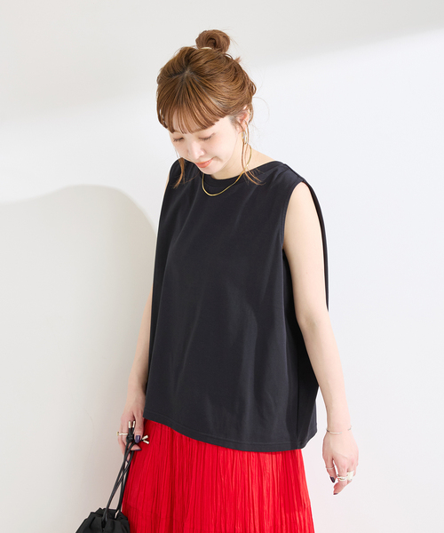 B.C STOCK(ベーセーストック)の「《追加4》ウォッシャブル / 接触冷感 / ノースリボックスTEE(Tシャツ/カットソー・レディース・ブラック/レッド/ウッド/ホワイト/ブルー・FREE)」の15枚目の写真