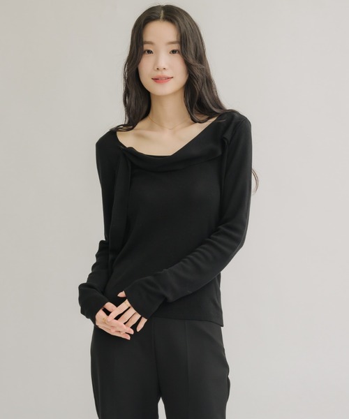 NEUNA(ヌナ)の「【素材にこだわった、上質を手に。】ドレープタイトップス(Tシャツ/カットソー・レディース・アイボリー/ブラック・FREE)」の22枚目の写真