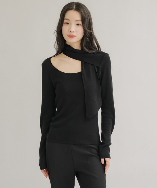 NEUNA(ヌナ)の「【素材にこだわった、上質を手に。】ドレープタイトップス(Tシャツ/カットソー・レディース・アイボリー/ブラック・FREE)」の16枚目の写真