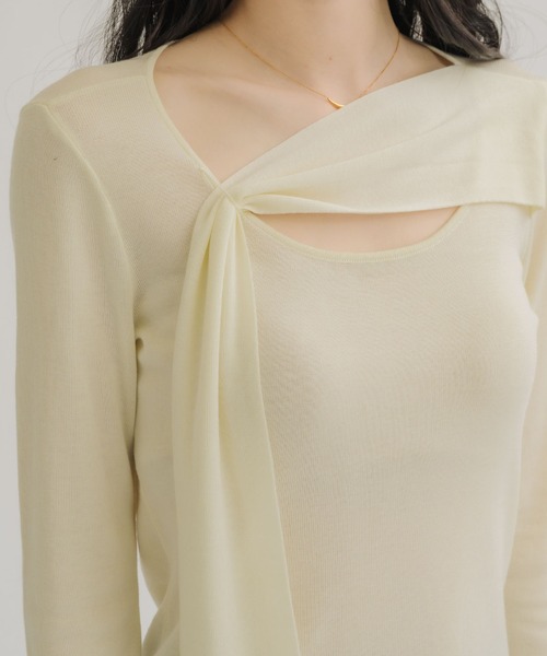 NEUNA(ヌナ)の「【素材にこだわった、上質を手に。】ドレープタイトップス(Tシャツ/カットソー・レディース・アイボリー/ブラック・FREE)」の18枚目の写真