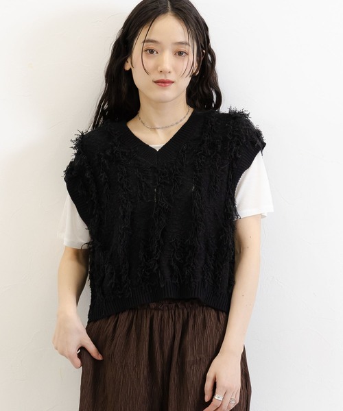 RAGEBLUE(レイジブルー)の「フリンジニットベスト(ベスト・レディース・レッド/ブラック・FREE)」の1枚目の写真