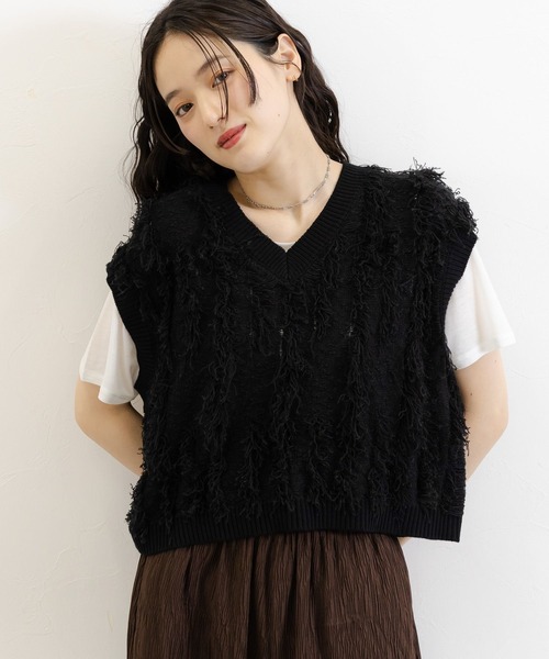 RAGEBLUE(レイジブルー)の「フリンジニットベスト(ベスト・レディース・レッド/ブラック・FREE)」の7枚目の写真