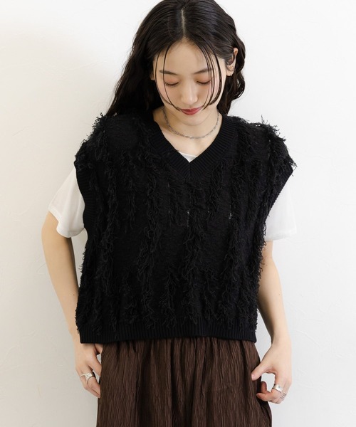 RAGEBLUE(レイジブルー)の「フリンジニットベスト(ベスト・レディース・レッド/ブラック・FREE)」の6枚目の写真