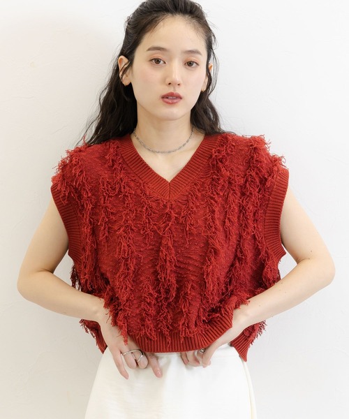 RAGEBLUE(レイジブルー)の「フリンジニットベスト(ベスト・レディース・レッド/ブラック・FREE)」の21枚目の写真