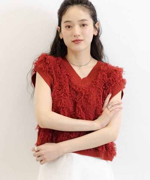 RAGEBLUE(レイジブルー)の「フリンジニットベスト(ベスト・レディース・レッド/ブラック・FREE)」の20枚目の写真