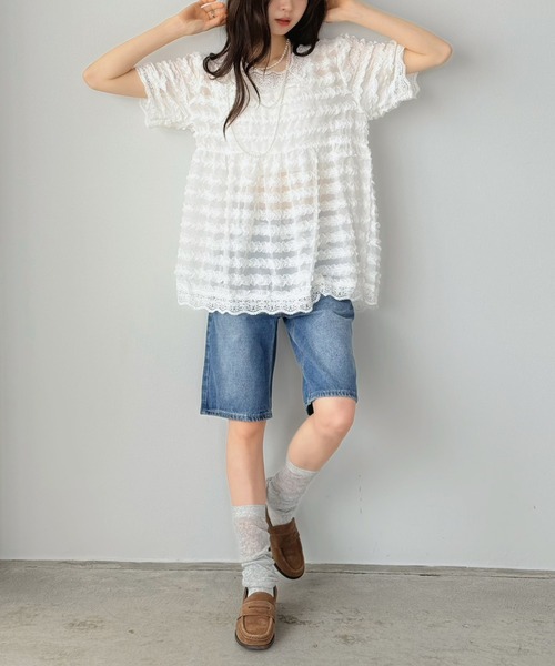 Jewelobe(ジュエローブ)の「レースデザインデニムハーフパンツ(デニムパンツ・レディース・ブルー・M/S)」の15枚目の写真