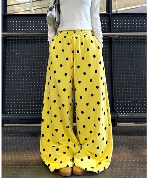 SHEENA(シーナ)の「【裾ドローコード付き】ドットスウェットワイドパンツ(スウェットパンツ・レディース・イエロー・M)」の15枚目の写真