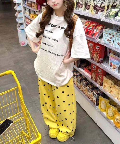 SHEENA(シーナ)の「【裾ドローコード付き】ドットスウェットワイドパンツ(スウェットパンツ・レディース・イエロー・M)」の8枚目の写真