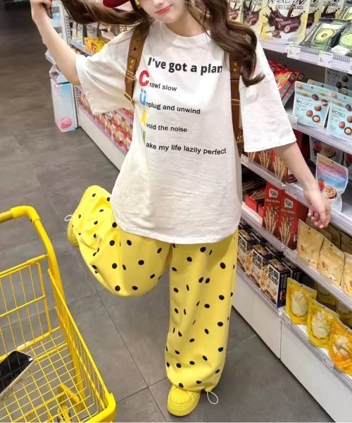 SHEENA(シーナ)の「【裾ドローコード付き】ドットスウェットワイドパンツ(スウェットパンツ・レディース・イエロー・M)」の9枚目の写真