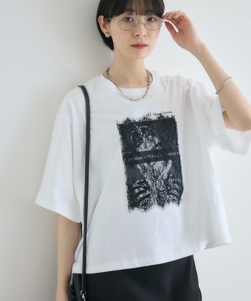 Paradise Picnic(パラダイスピクニック)の「TRANOI. レースワイドTシャツ(Tシャツ/カットソー・レディース・ブラック/ホワイト・FREE)」の1枚目の写真