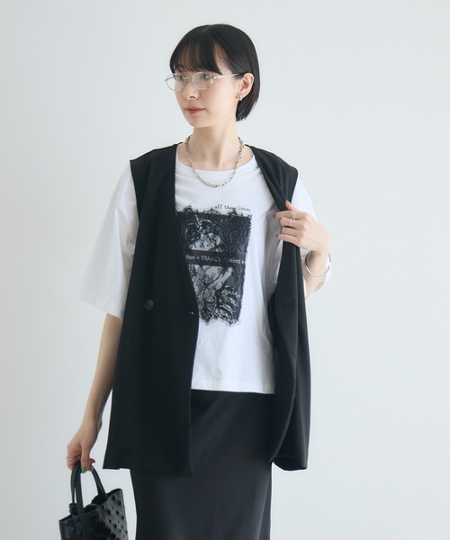 Paradise Picnic(パラダイスピクニック)の「TRANOI. レースワイドTシャツ(Tシャツ/カットソー・レディース・ブラック/ホワイト・FREE)」の17枚目の写真