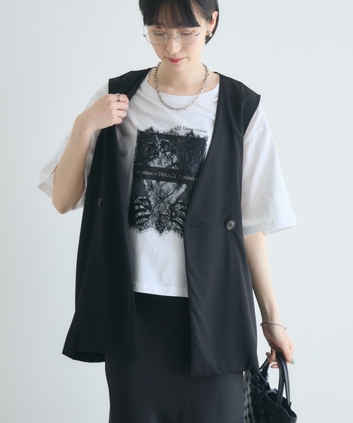 Paradise Picnic(パラダイスピクニック)の「TRANOI. レースワイドTシャツ(Tシャツ/カットソー・レディース・ブラック/ホワイト・FREE)」の16枚目の写真