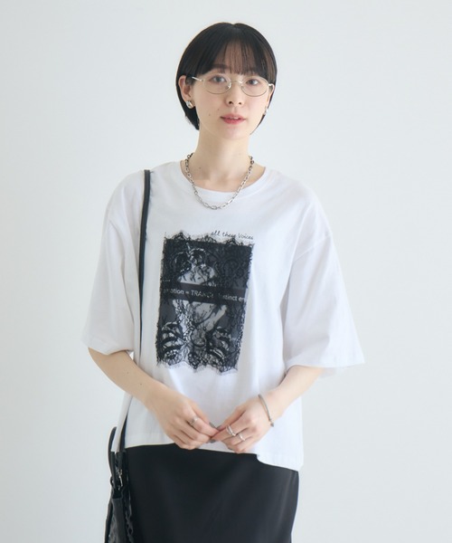 Paradise Picnic(パラダイスピクニック)の「TRANOI. レースワイドTシャツ(Tシャツ/カットソー・レディース・ブラック/ホワイト・FREE)」の12枚目の写真
