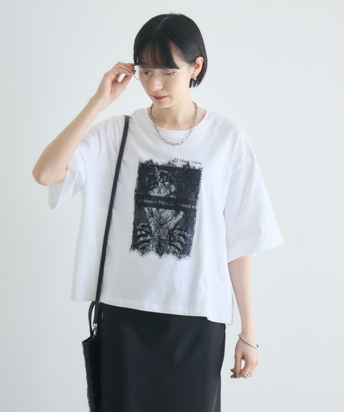 Paradise Picnic(パラダイスピクニック)の「TRANOI. レースワイドTシャツ(Tシャツ/カットソー・レディース・ブラック/ホワイト・FREE)」の11枚目の写真
