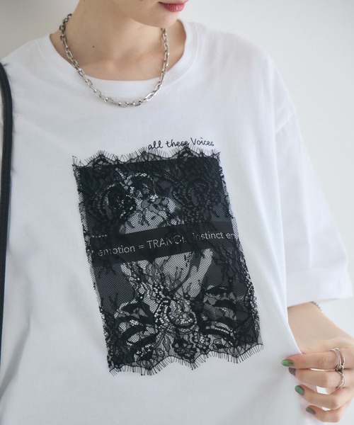 Paradise Picnic(パラダイスピクニック)の「TRANOI. レースワイドTシャツ(Tシャツ/カットソー・レディース・ブラック/ホワイト・FREE)」の18枚目の写真