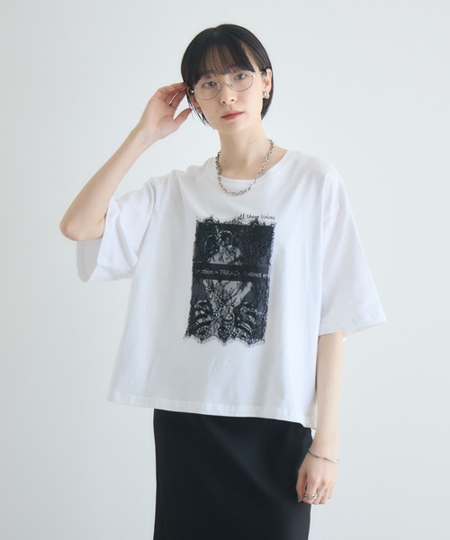 Paradise Picnic(パラダイスピクニック)の「TRANOI. レースワイドTシャツ(Tシャツ/カットソー・レディース・ブラック/ホワイト・FREE)」の10枚目の写真