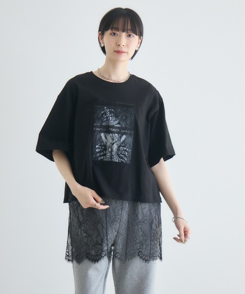Paradise Picnic(パラダイスピクニック)の「TRANOI. レースワイドTシャツ(Tシャツ/カットソー・レディース・ブラック/ホワイト・FREE)」の19枚目の写真