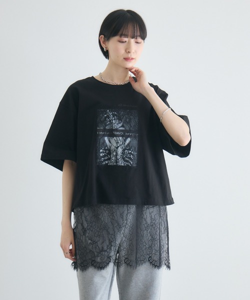 Paradise Picnic(パラダイスピクニック)の「TRANOI. レースワイドTシャツ(Tシャツ/カットソー・レディース・ブラック/ホワイト・FREE)」の7枚目の写真