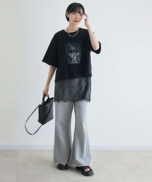 Paradise Picnic(パラダイスピクニック)の「TRANOI. レースワイドTシャツ(Tシャツ/カットソー・レディース・ブラック/ホワイト・FREE)」の4枚目の写真