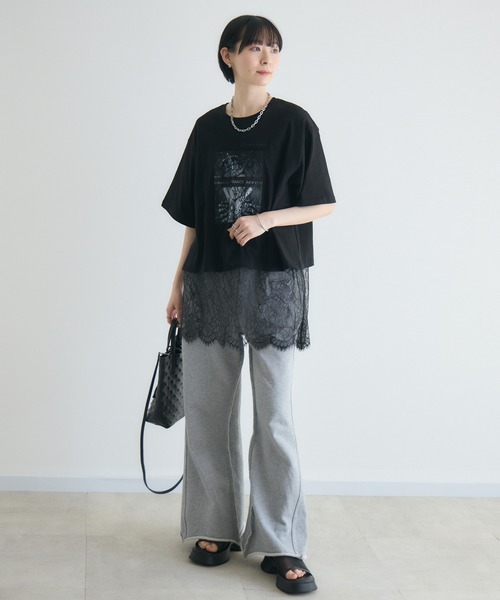 Paradise Picnic(パラダイスピクニック)の「TRANOI. レースワイドTシャツ(Tシャツ/カットソー・レディース・ブラック/ホワイト・FREE)」の3枚目の写真