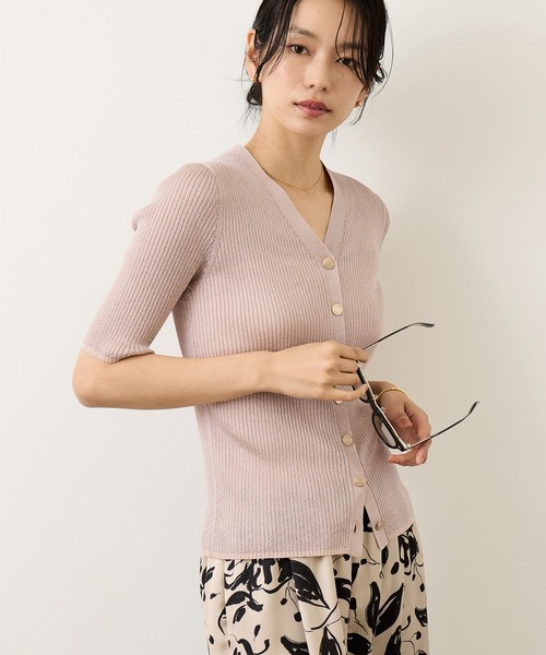 ROPE'(ロペ)の「シアーラメワイドリブ5分袖カーディガン/イージーケア(カーディガン/ボレロ・レディース・ネイビー/ベージュ/ピンク/ライトグレー・FREE)」の9枚目の写真