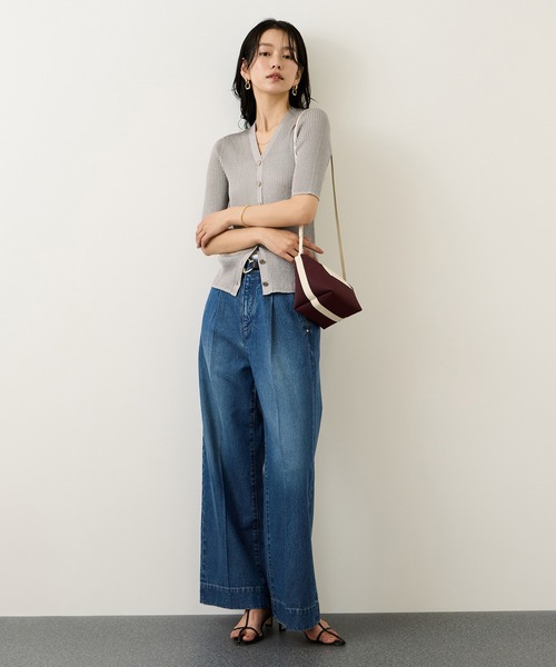 ROPE'(ロペ)の「シアーラメワイドリブ5分袖カーディガン/イージーケア(カーディガン/ボレロ・レディース・ネイビー/ベージュ/ピンク/ライトグレー・FREE)」の18枚目の写真