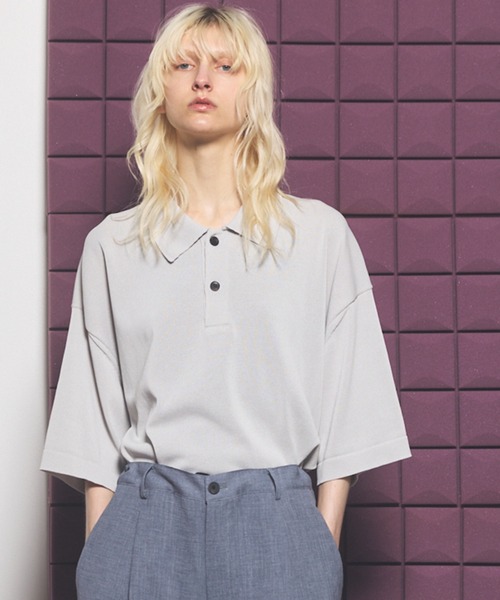 MAISON SPECIAL(メゾンスペシャル)の「《UNISEX》OUTLAST Prime-Over Short Sleeve Knit Polo Shirt/アウトラストプライムオーバーショートスリーブニットポロシャツ【MAISON SPECIAL/メゾンスペシャル】(ポロシャツ・メンズ・ピンク/ブラック/グレイッシュベージュ・0/1/2)」の3枚目の写真
